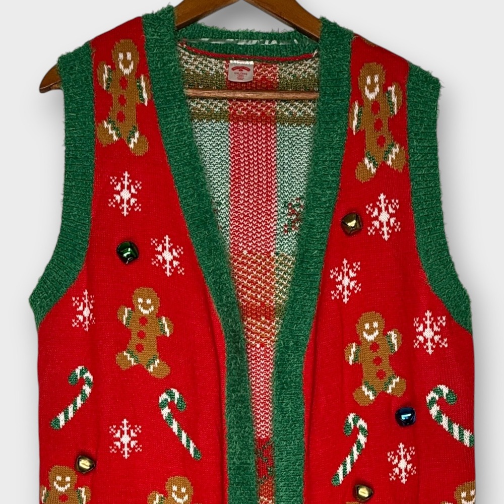 Cute Ugly Christmas Sweater Long Vest
Gingerbread Man Candy Cane Jingle Bells 2X - Picture 2 of 7